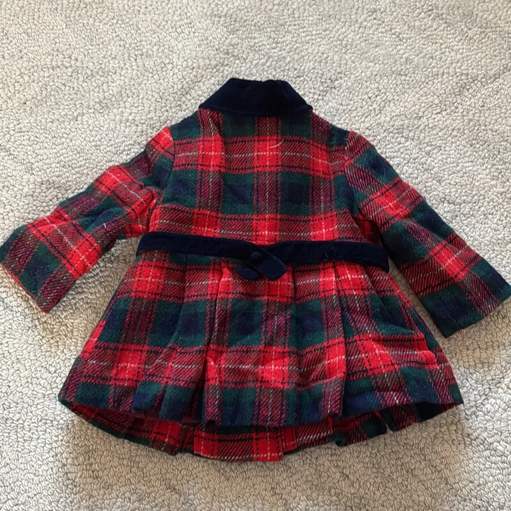Girls Red & Green Plaid Peacoat with Matching Hat